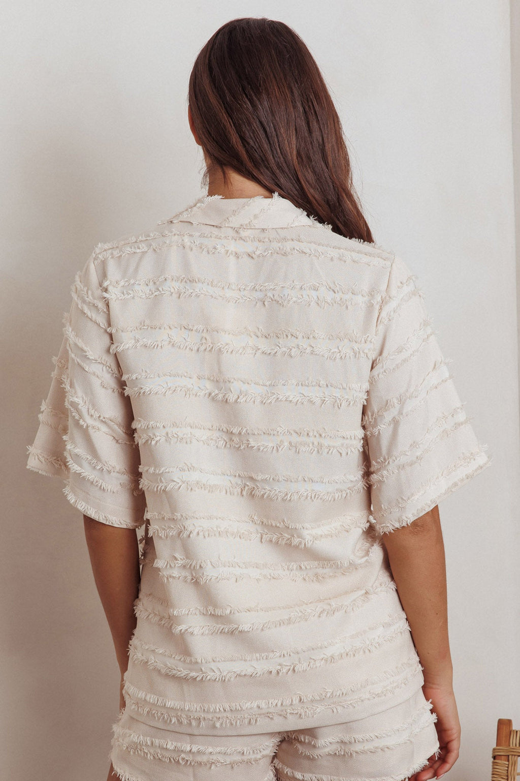 Reed Raw Edge Trim Collared Top Cream