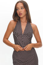 Sundrenched Button Halter Top Polka Dot Chocolate