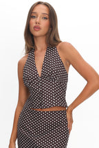Sundrenched Button Halter Top Polka Dot Chocolate
