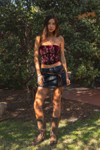 BECKEE Faux Fur Embroidery Corset Top