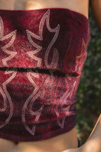 BECKEE Faux Fur Embroidery Corset Top