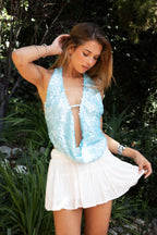 CELESTIA Matte Sequin Halter Top