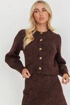Daelyn Gold Button Pocket Cardigan Coffee