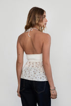 Gwyneth Knit Floral Textured Halter Baby Doll Top
