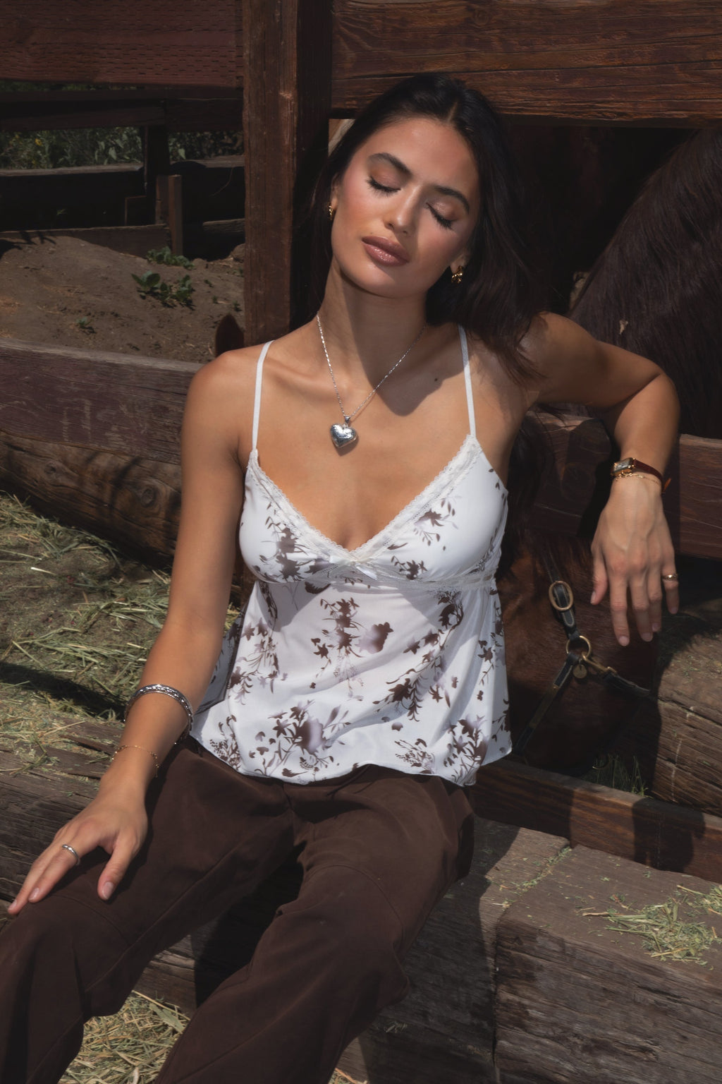 ALUA Mesh Floral Babydoll Cami Top