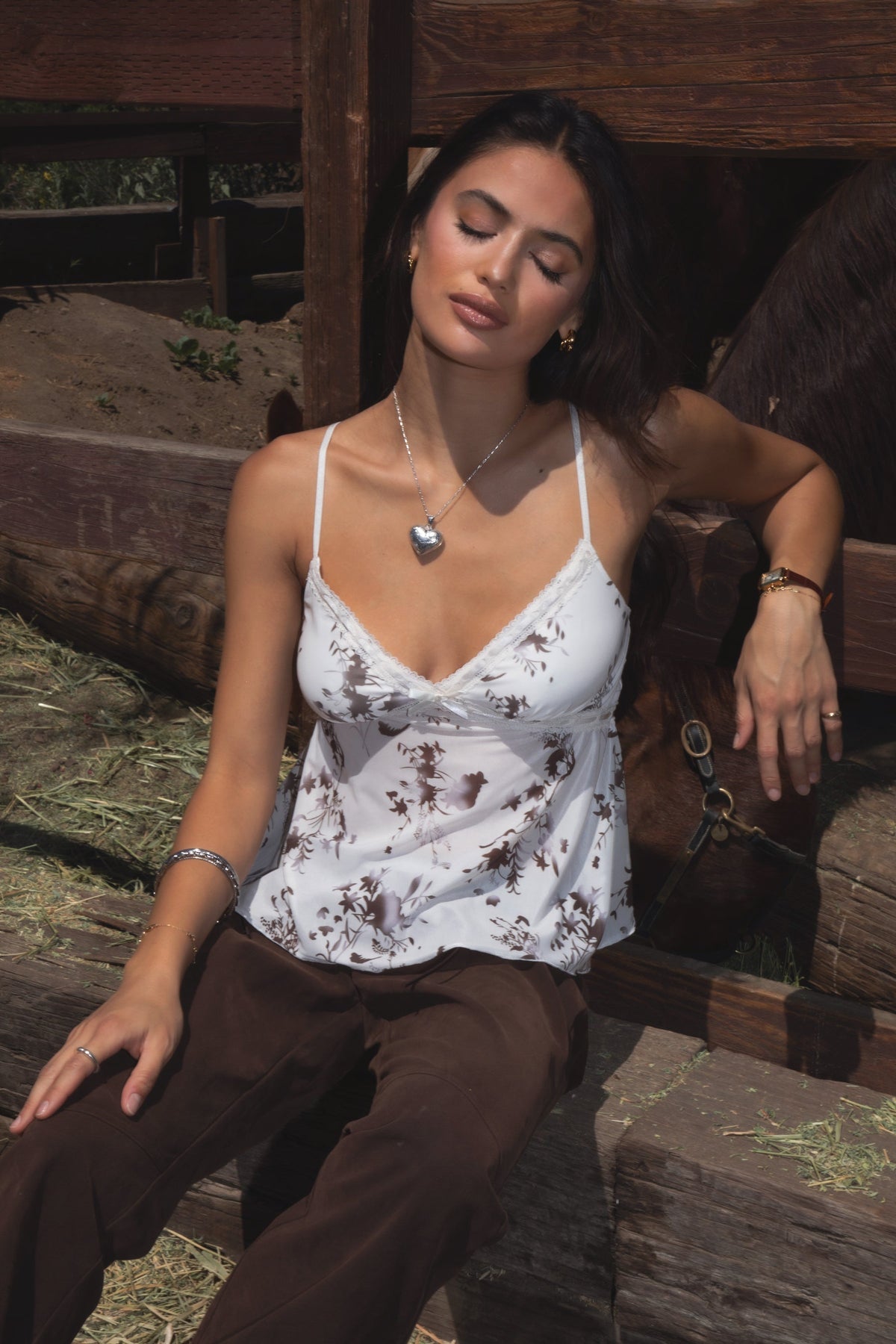 ALUA Mesh Floral Babydoll Cami Top