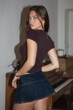 LAURENI Cable Knit Short Sleeve Top