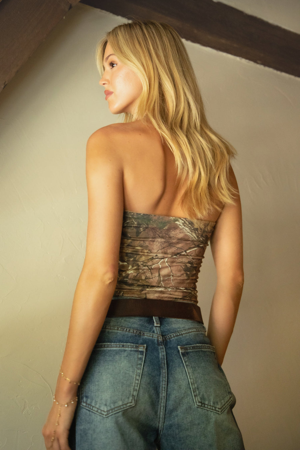 DELTA Camo Print Jersey Longline Bandeau Top
