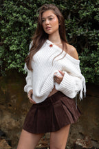 BAYLYN Off The Shoulder Knit Sweater With Tassels