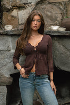 ASHLYN Crochet Scalloped V-Neckline Cardigan