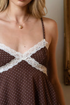 EMMARA Lace Contrast Polka Dot Babydoll Cami Top