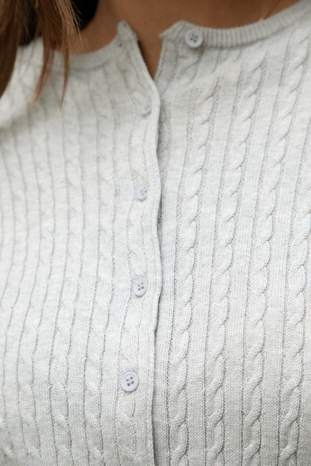 KRISTY Cable Knit Basic Long Sleeve Cardigan
