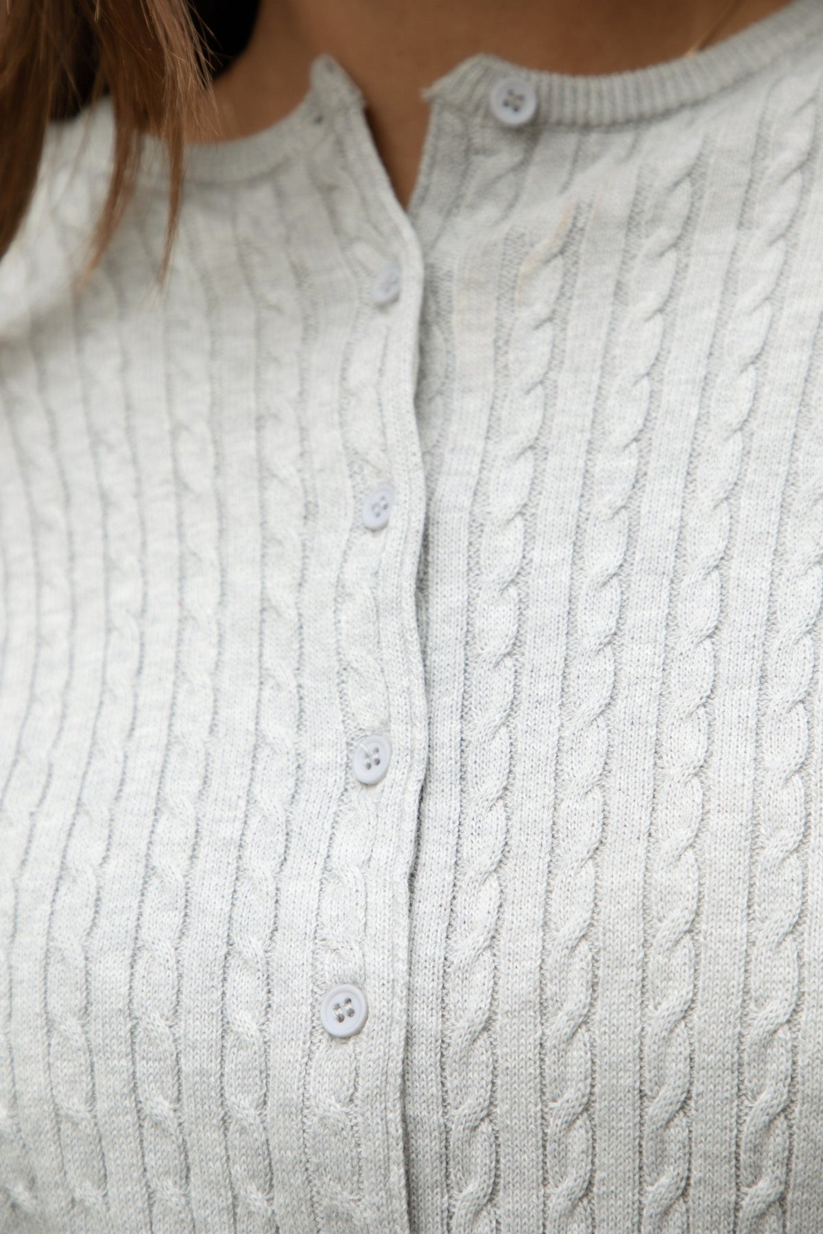 KRISTY Cable Knit Basic Long Sleeve Cardigan