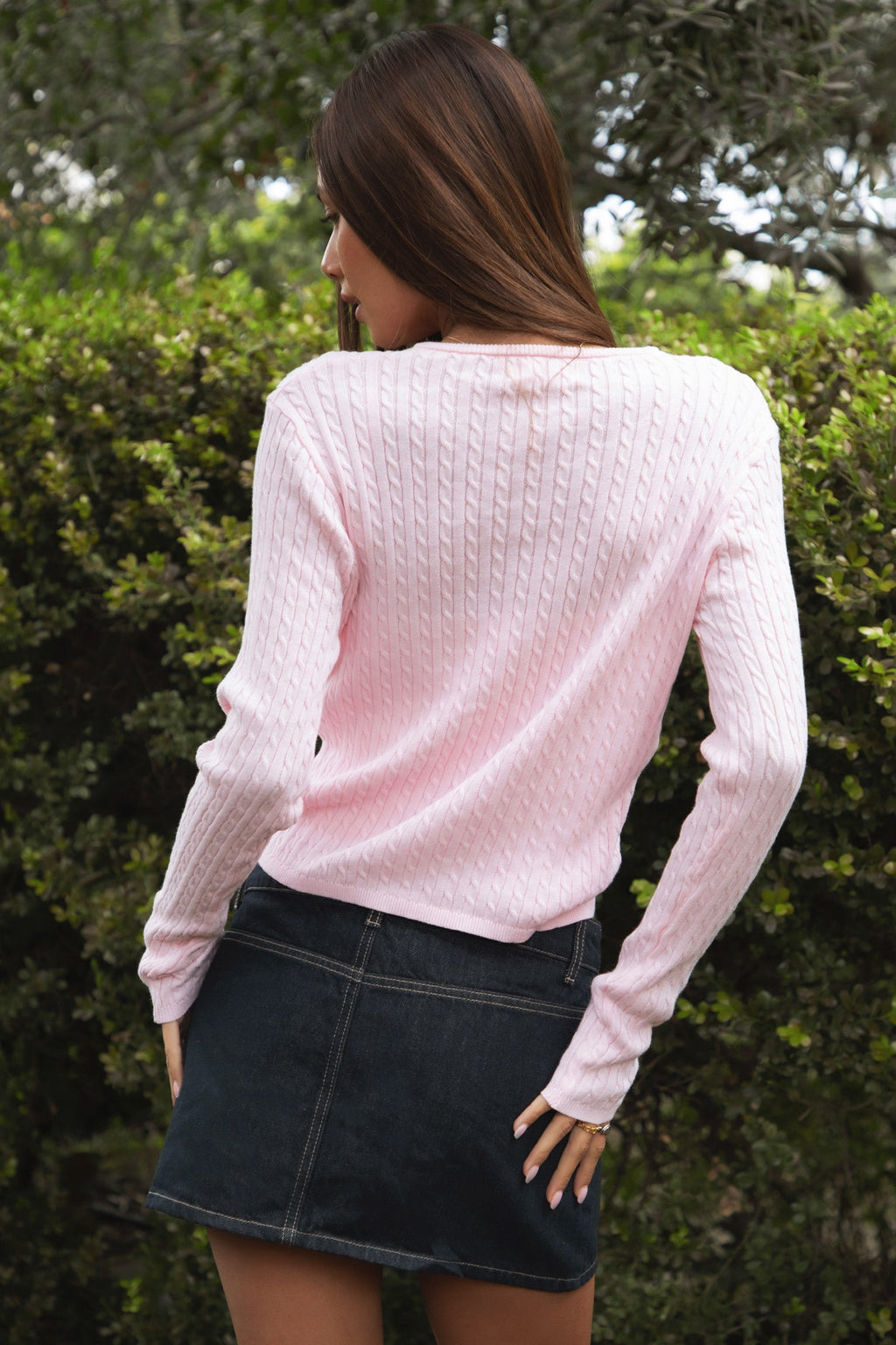 KRISTY Cable Knit Basic Long Sleeve Cardigan
