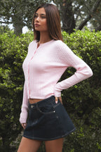 KRISTY Cable Knit Basic Long Sleeve Cardigan