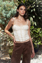 ELISHA Ruffled Lace Up Chiffon Cropped Corset Top