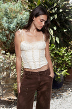 ELISHA Ruffled Lace Up Chiffon Cropped Corset Top