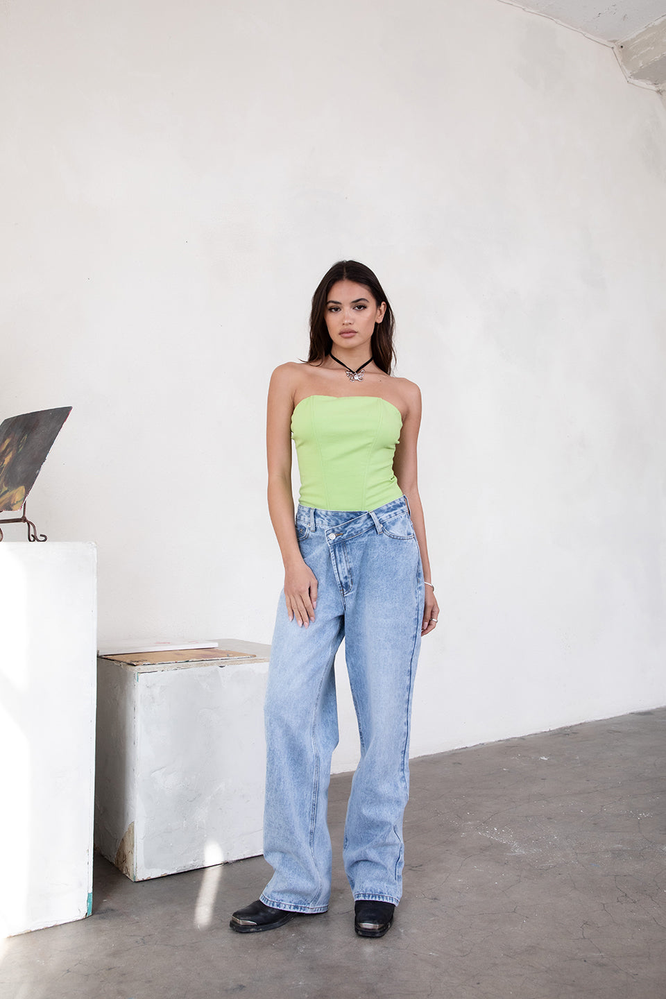 Janice  Stretch Linen Strapless Bustier Top