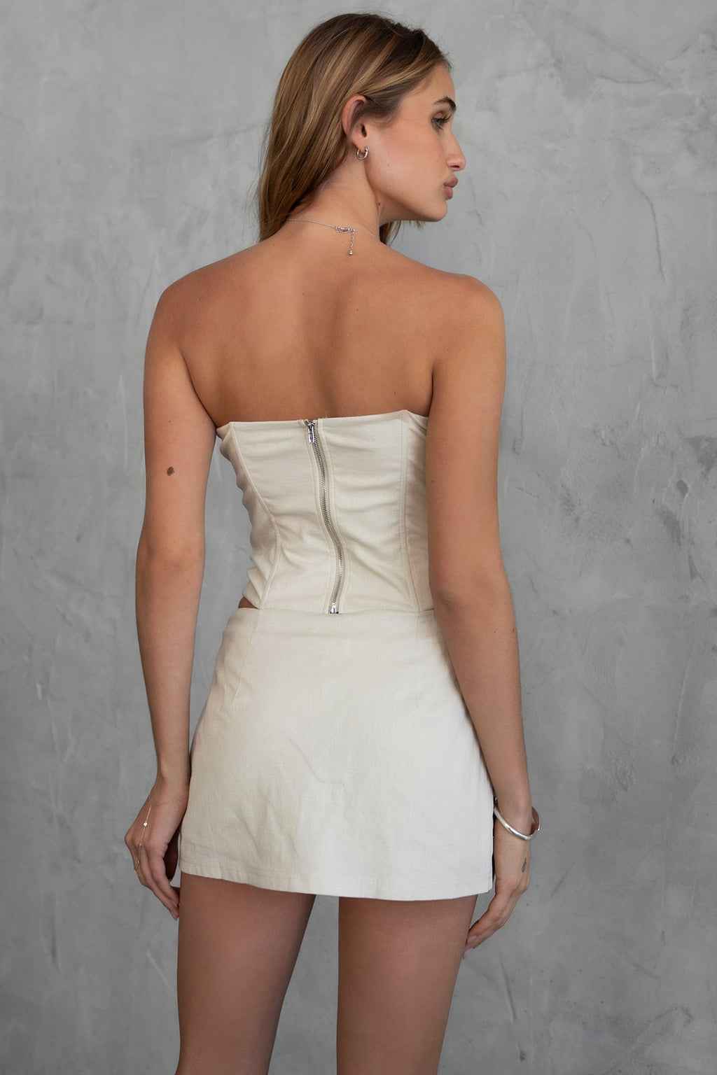 Janice  Stretch Linen Strapless Bustier Top