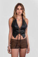 Cara Lightweight PU Halter Top [Partial Pre-order]