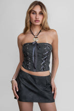 Angie Distressed PU Corset Top