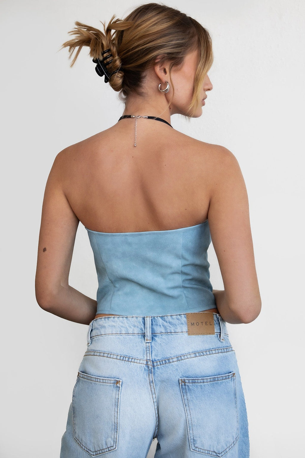Angie Distressed PU Corset Top