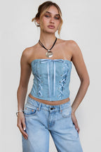 Angie Distressed PU Corset Top