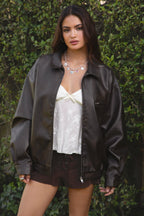 GIANA Leather Oversized Bomber Jacket