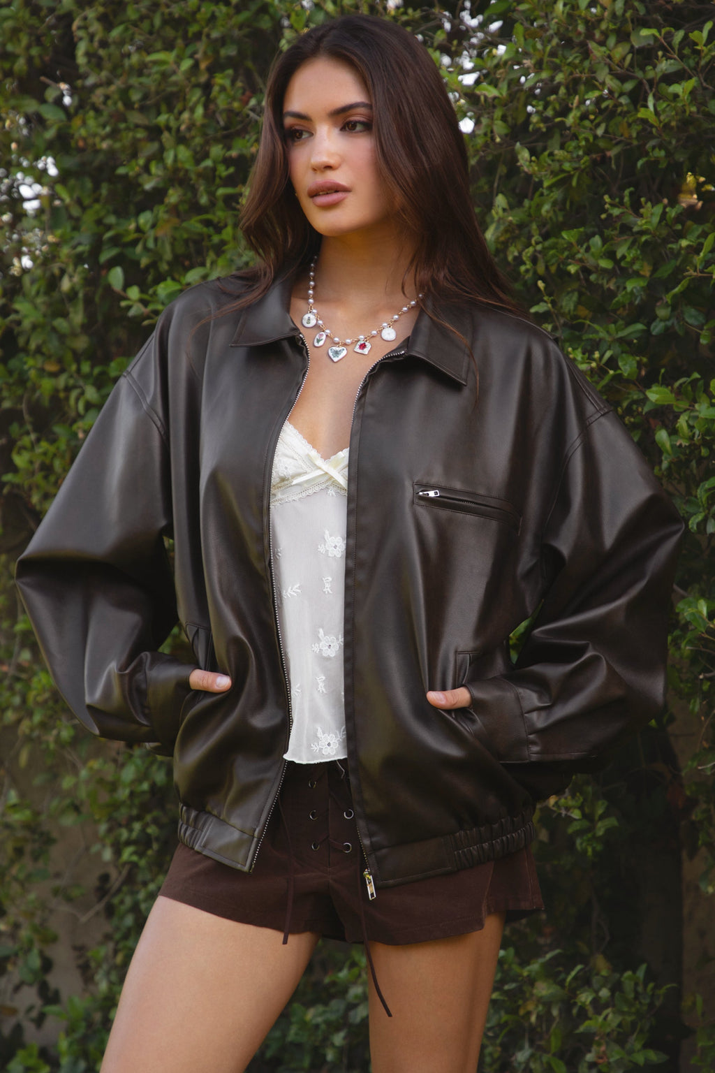 GIANA Leather Oversized Bomber Jacket