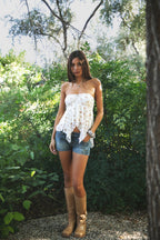 APRICOT Floral Stripe Sheer Babydoll Tank Top