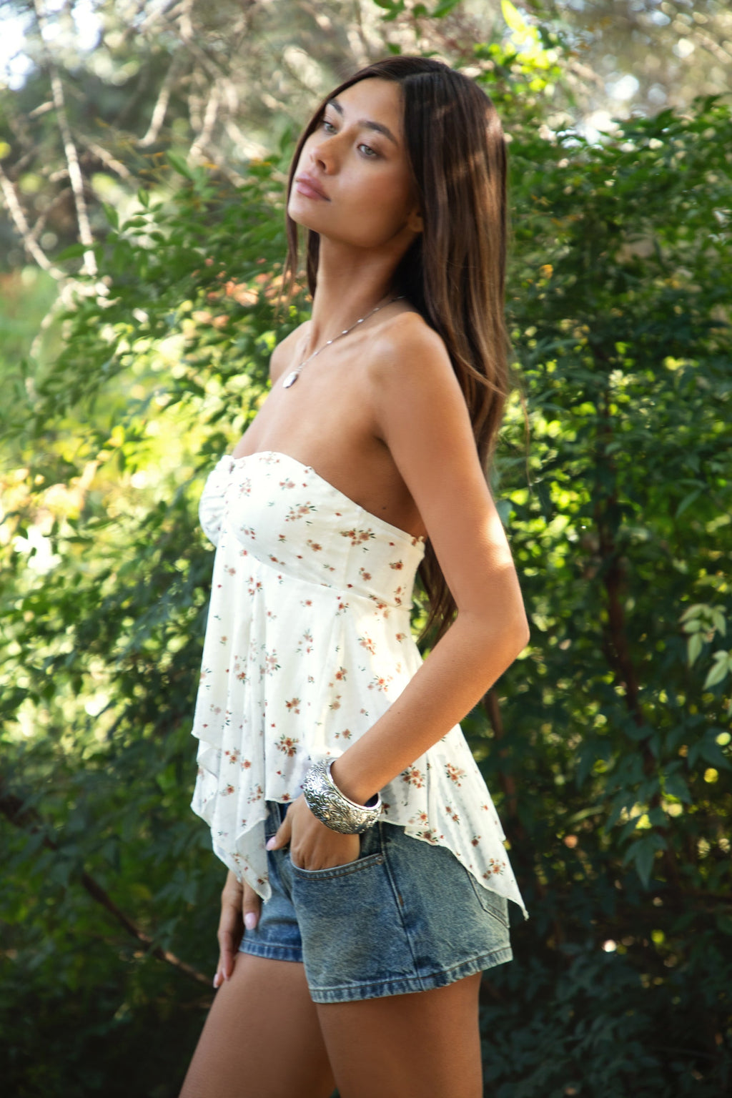 APRICOT Floral Stripe Sheer Babydoll Tank Top