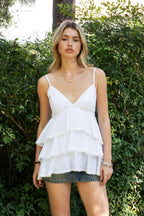 GLARA Tiered Ruffle V-Neck Babydoll Top