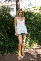 GLARA Tiered Ruffle V-Neck Babydoll Top