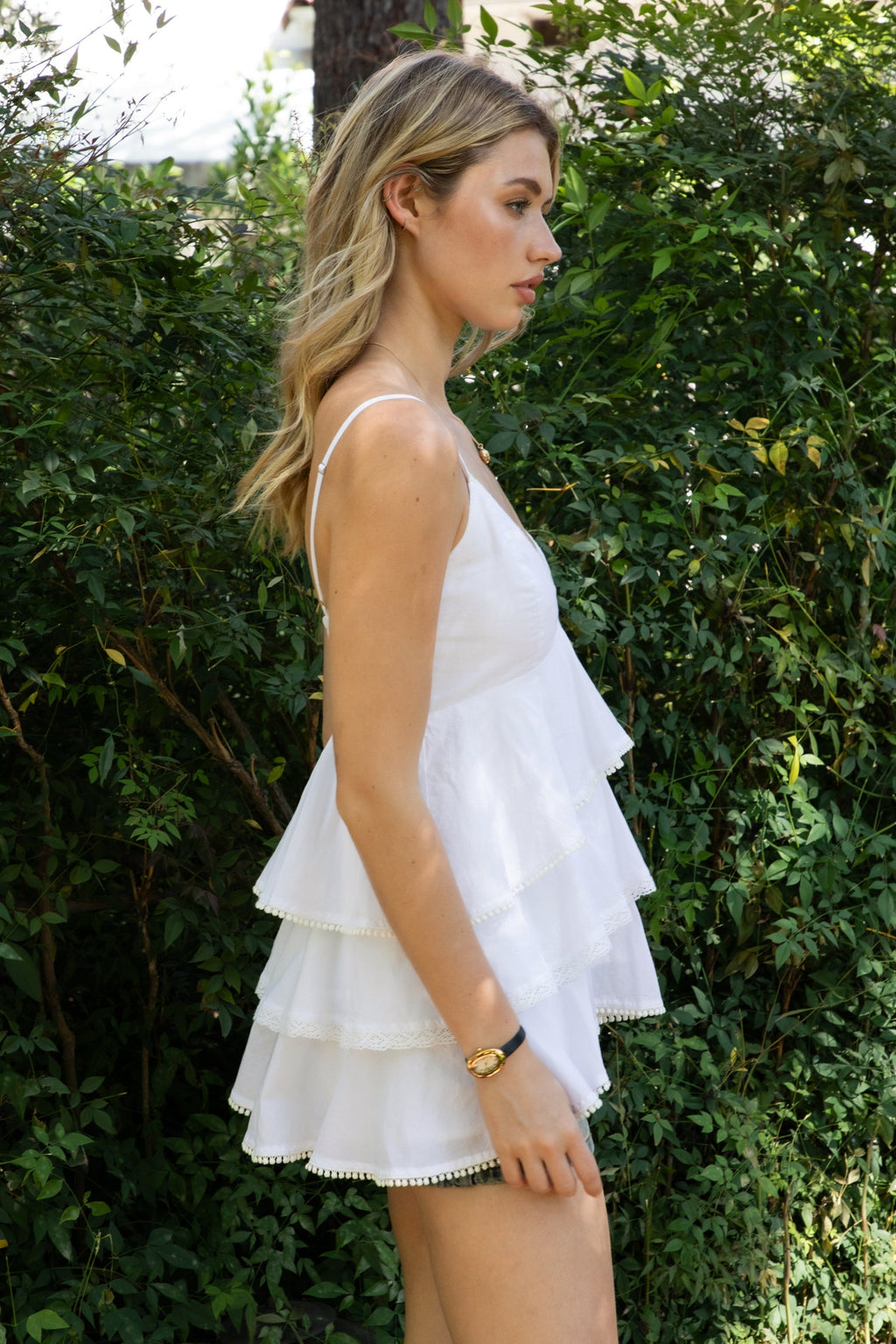 GLARA Tiered Ruffle V-Neck Babydoll Top