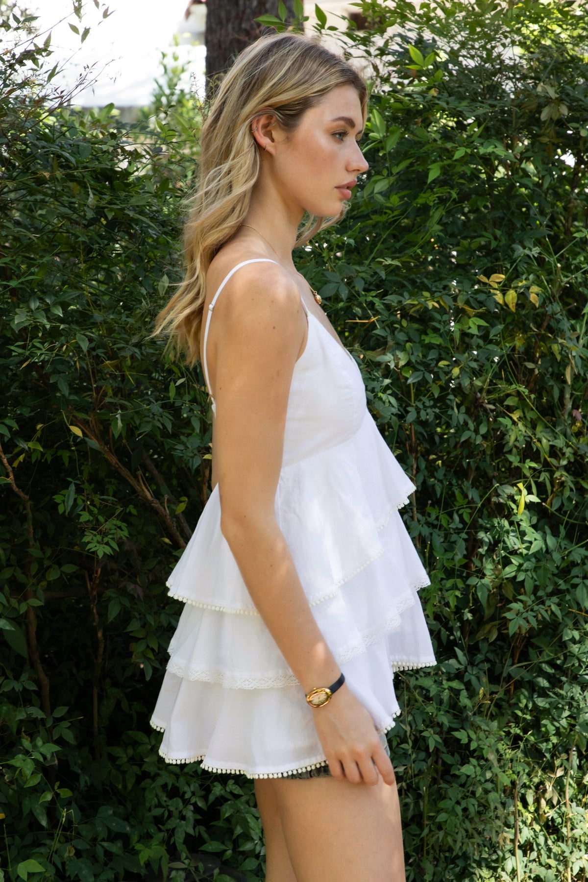 GLARA Tiered Ruffle V-Neck Babydoll Top