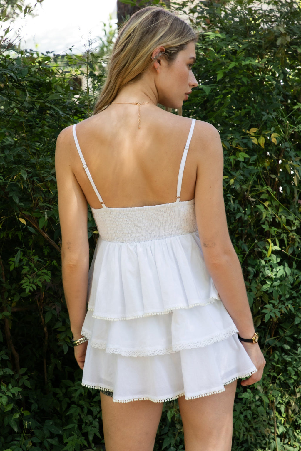 GLARA Tiered Ruffle V-Neck Babydoll Top