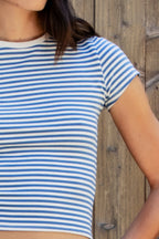BRISA French Terry Stripe Crewneck Short Sleeve Top