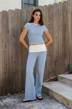 BRISA French Terry Stripe Crewneck Short Sleeve Top