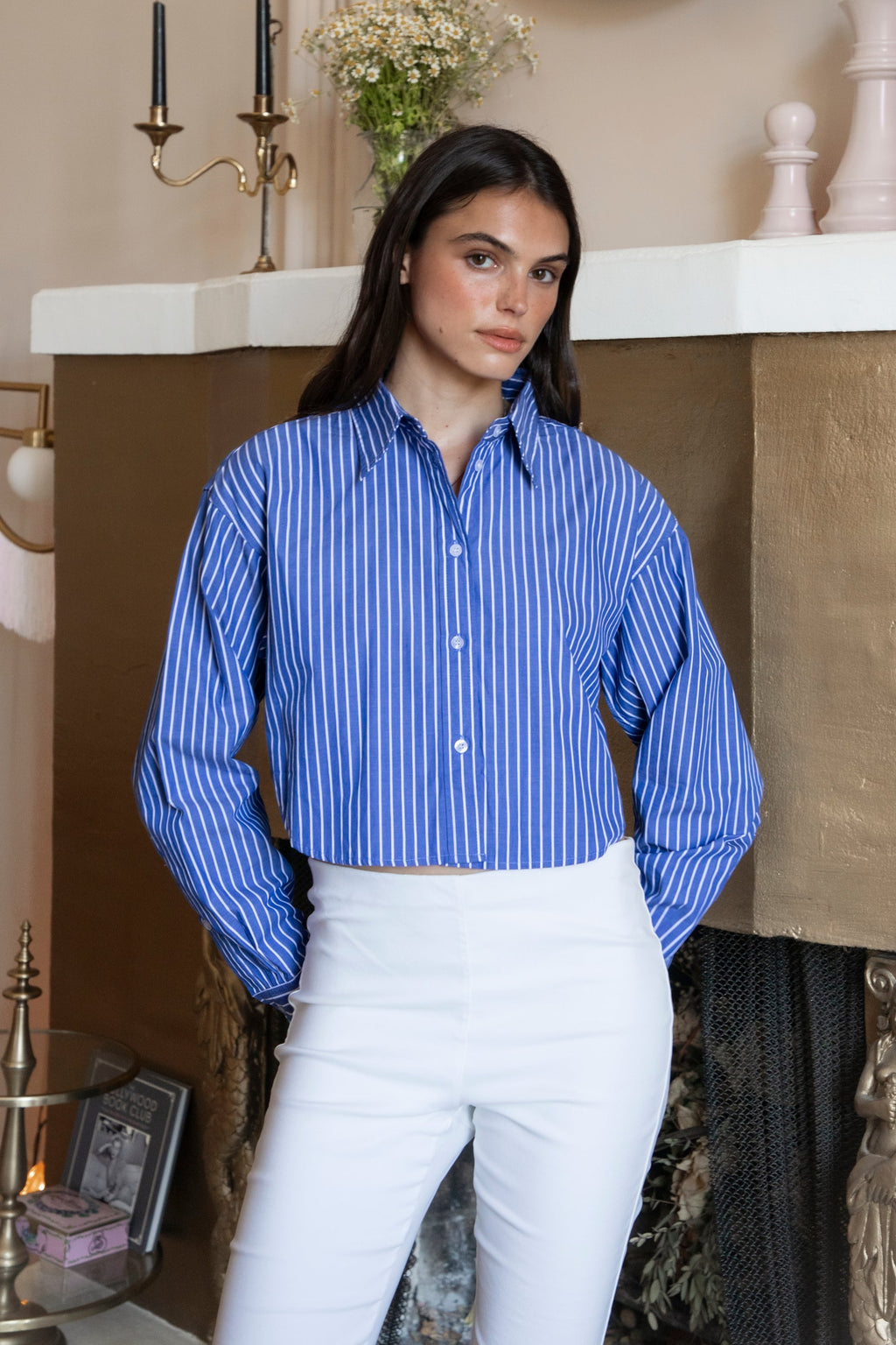 HAMPTON Classic Stripe Collared Cropped Poplin Shirt