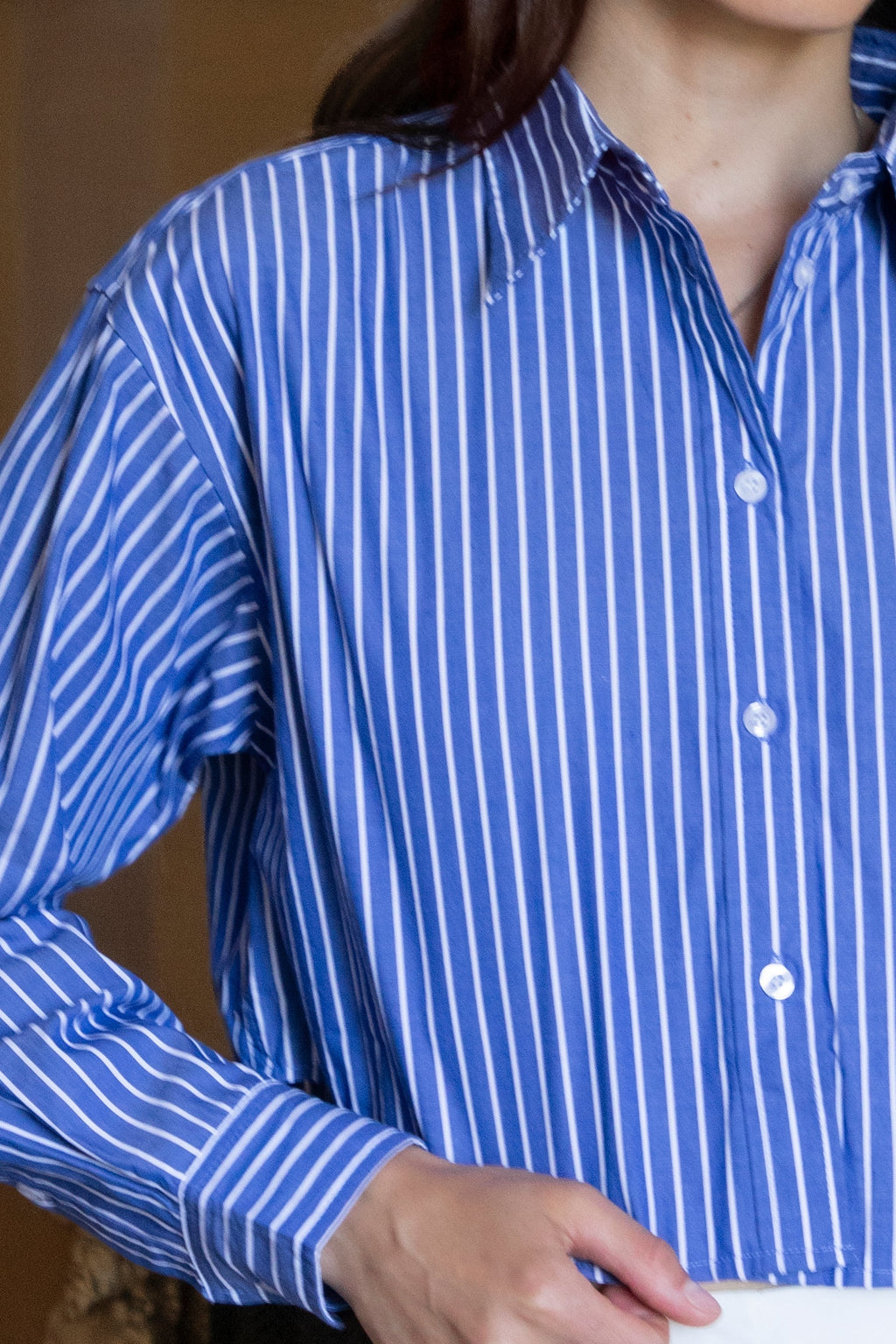 HAMPTON Classic Stripe Collared Cropped Poplin Shirt