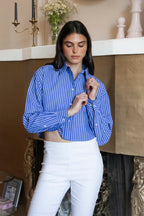 HAMPTON Classic Stripe Collared Cropped Poplin Shirt