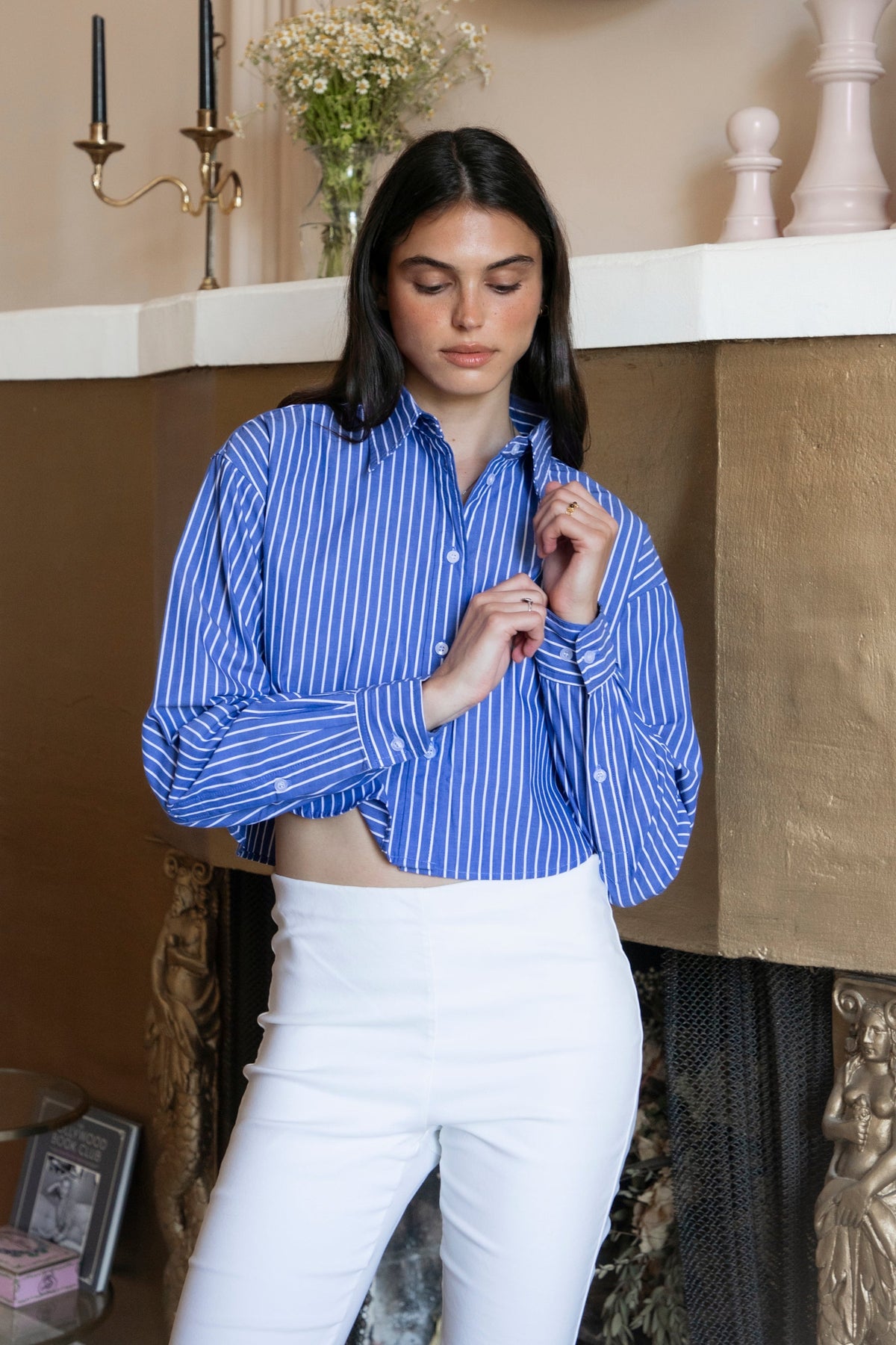 HAMPTON Classic Stripe Collared Cropped Poplin Shirt