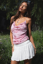 AURYA Chiffon Sequin Beaded Cowl Neck Top