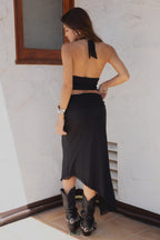 ALMEDA Mesh Print Halter Top & Maxi Skirt Set