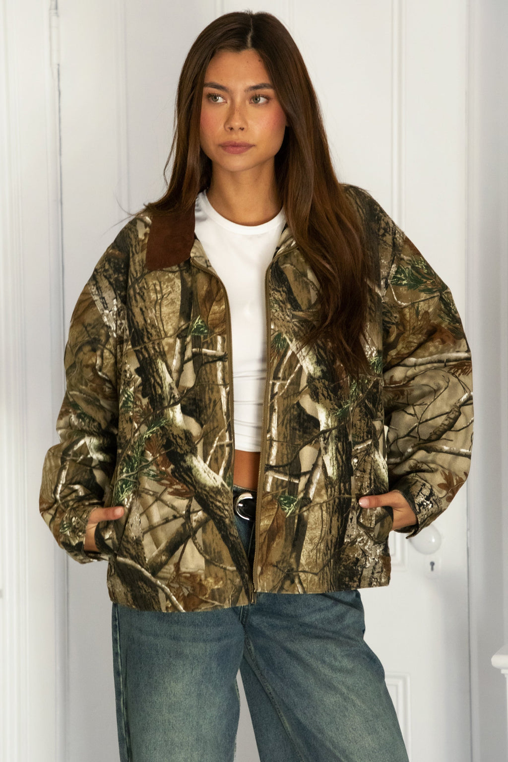 LAUREL Oversized Corduroy Collar Camo Jacket [Pre-order]