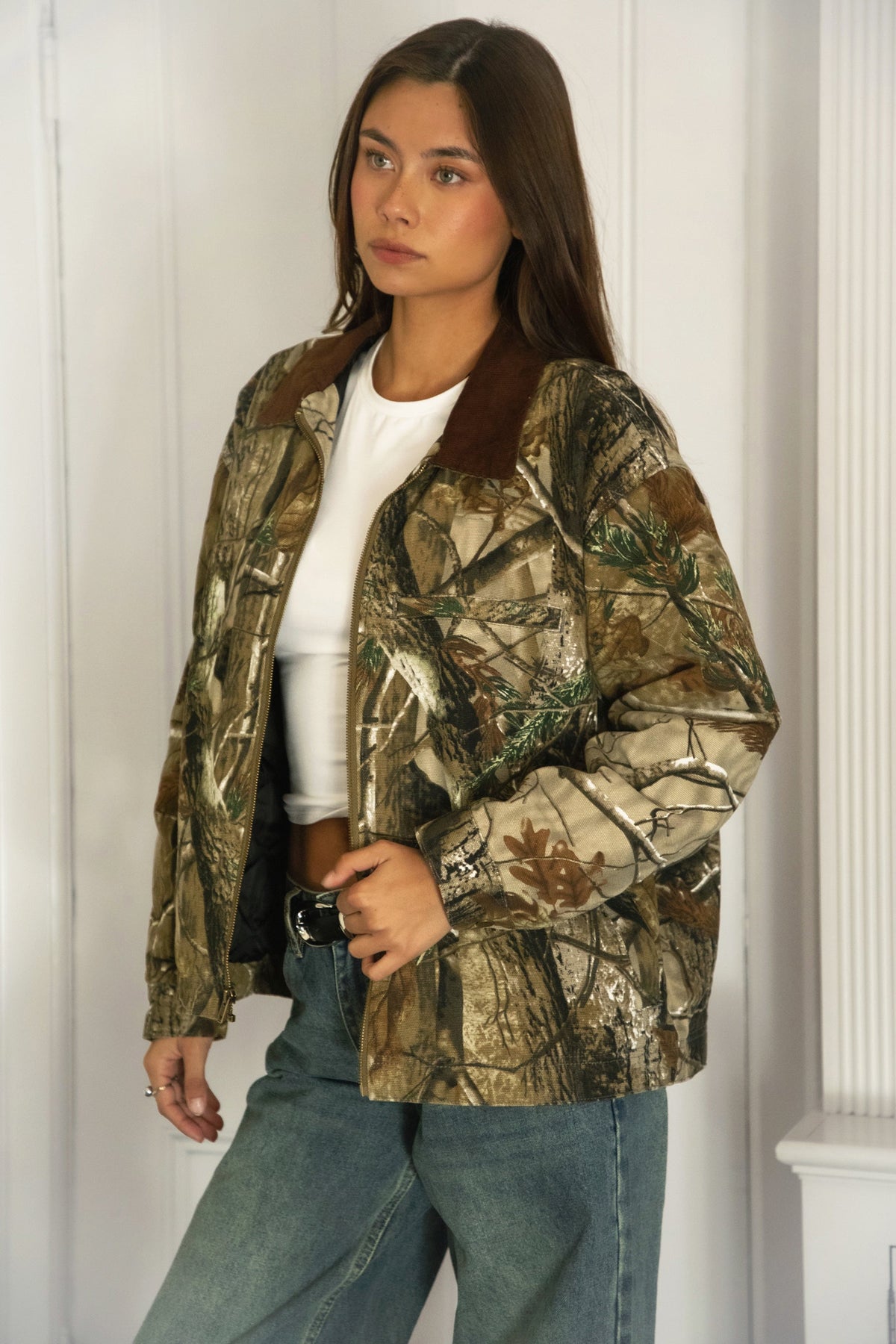LAUREL Oversized Corduroy Collar Camo Jacket [Pre-order]