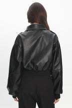 Charley Faux Leather Bomber Jacket Black