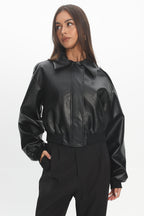 Charley Faux Leather Bomber Jacket Black