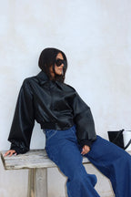Charley Faux Leather Bomber Jacket Black