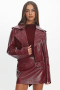 Nial Faux Leather Crop Jacket Burgundy